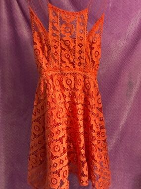 Free People Bright Orange Lace Fit & Flare Dress